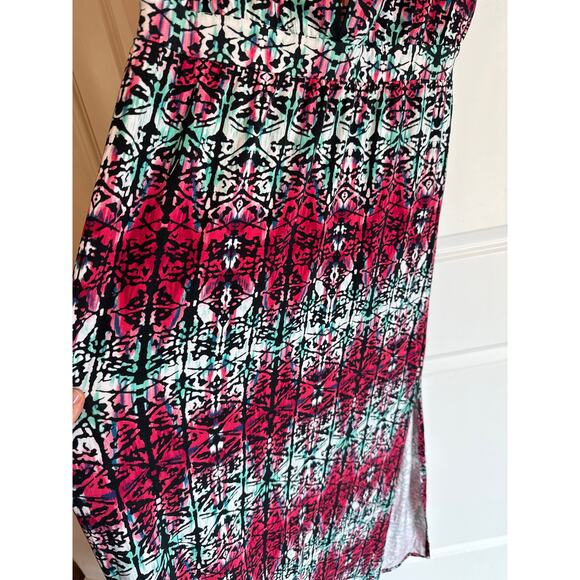 Tart Aztec Tribal Striped Multicolor Modal Maxi Dress Cross Back Pink Black Teal - Picture 7 of 7